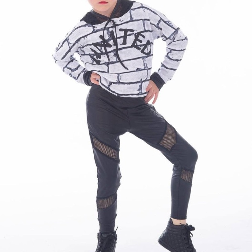 Black and White Graphic Hoodie with Mesh Leggings HIP HOP COSTUME
